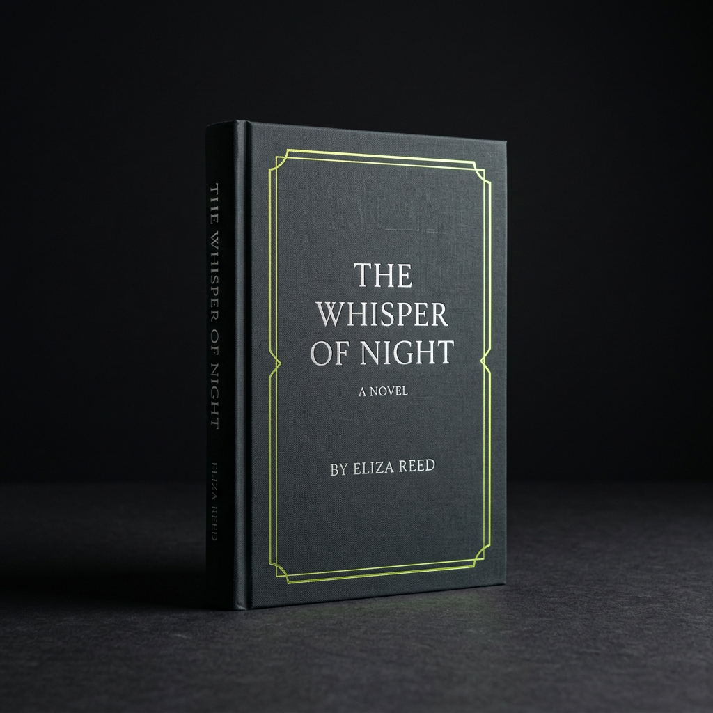 Charcoal hardcover book standing on a dark surface