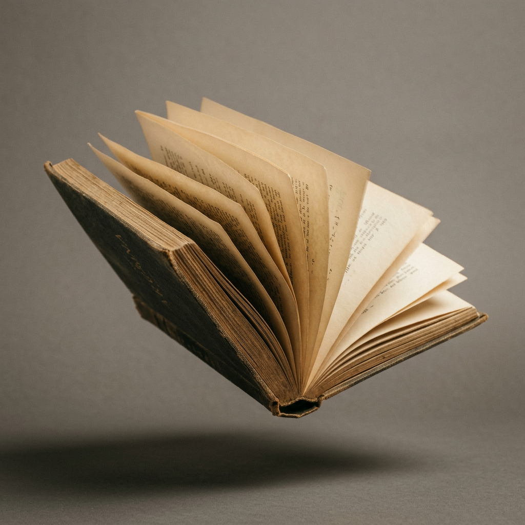 An open book with light falling across its pages